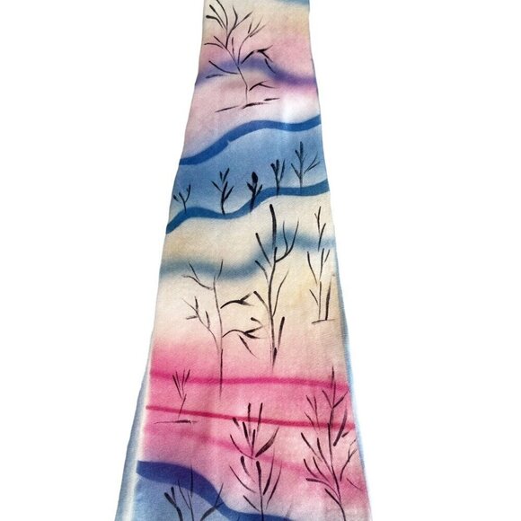 Vintage 40s 50s California Hand Paints Men's Silk Tie Blue Pink Abstract Trees - Picture 3 of 11